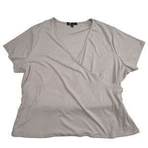 YMI Faux Wrap Womens 3X Neutral Tan Ribbed Texture Tie Back Casual Stretchy Top